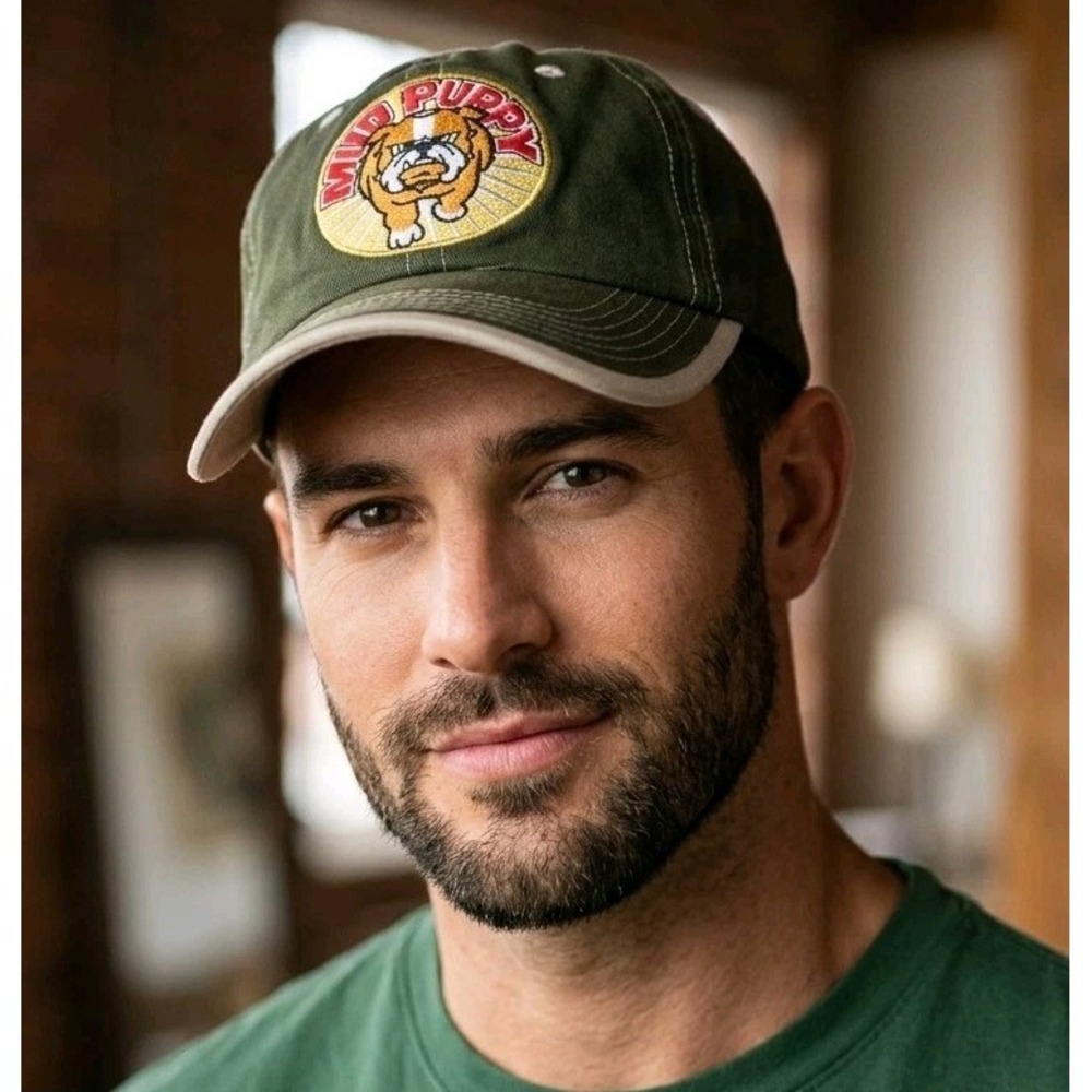 Mud Puppy Plumbing Service Baseball Cap Embroidered Bulldog Logo Green Gorpcore